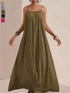 Elegant Summer Dress for Women, Casual Loose-Fitting Sleeveless Maxi Dress, Solid Color Vacation Dress, Fashionable, Chic and Comfortable