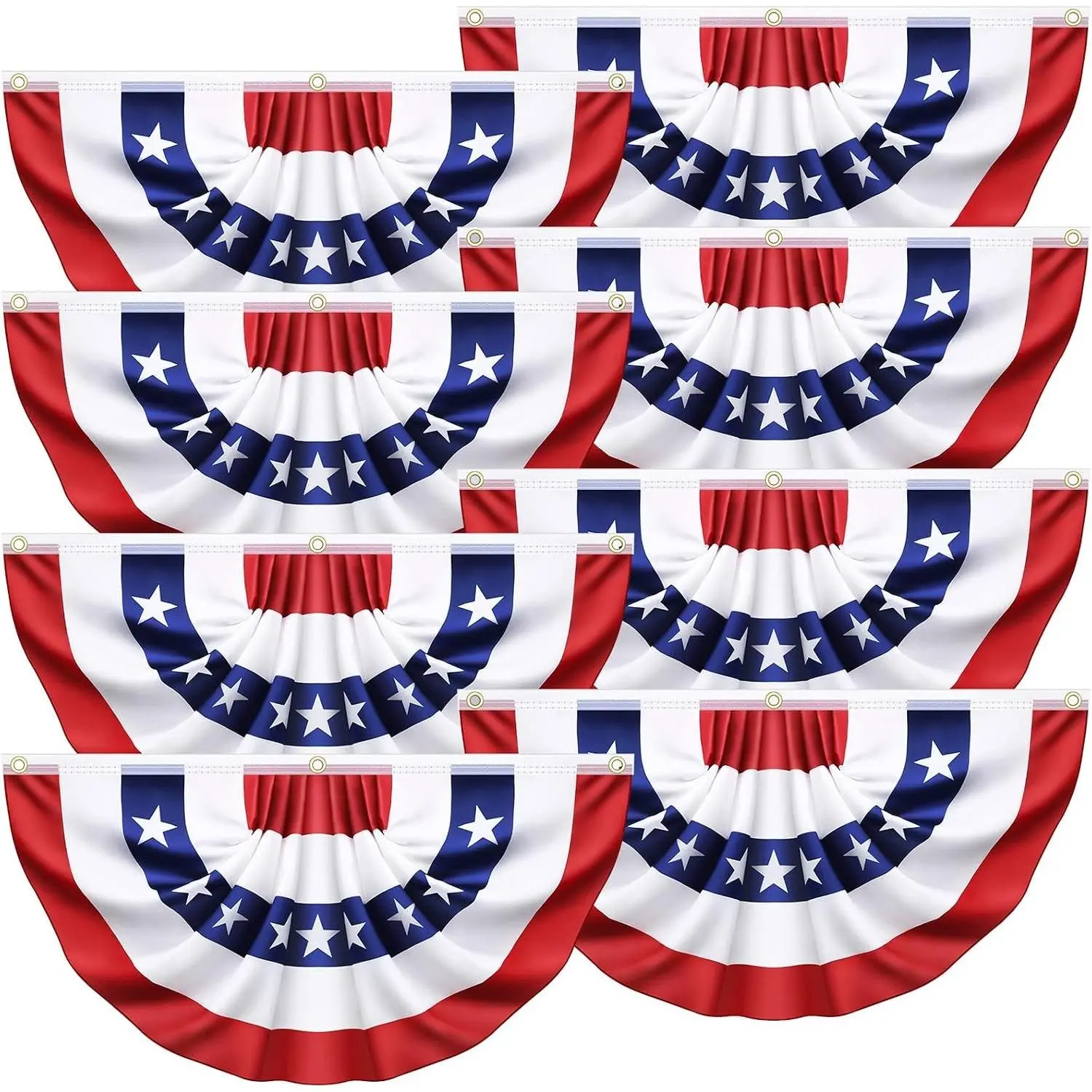 8 Pack 1.5x3 Ft USA Pleated Bunting Fan Flags, Patriotic Half Fan Banner American Flag Bunting Decoration for Outdoor, Red White Blue Decor for Memorial Day Independence Day 4th of July