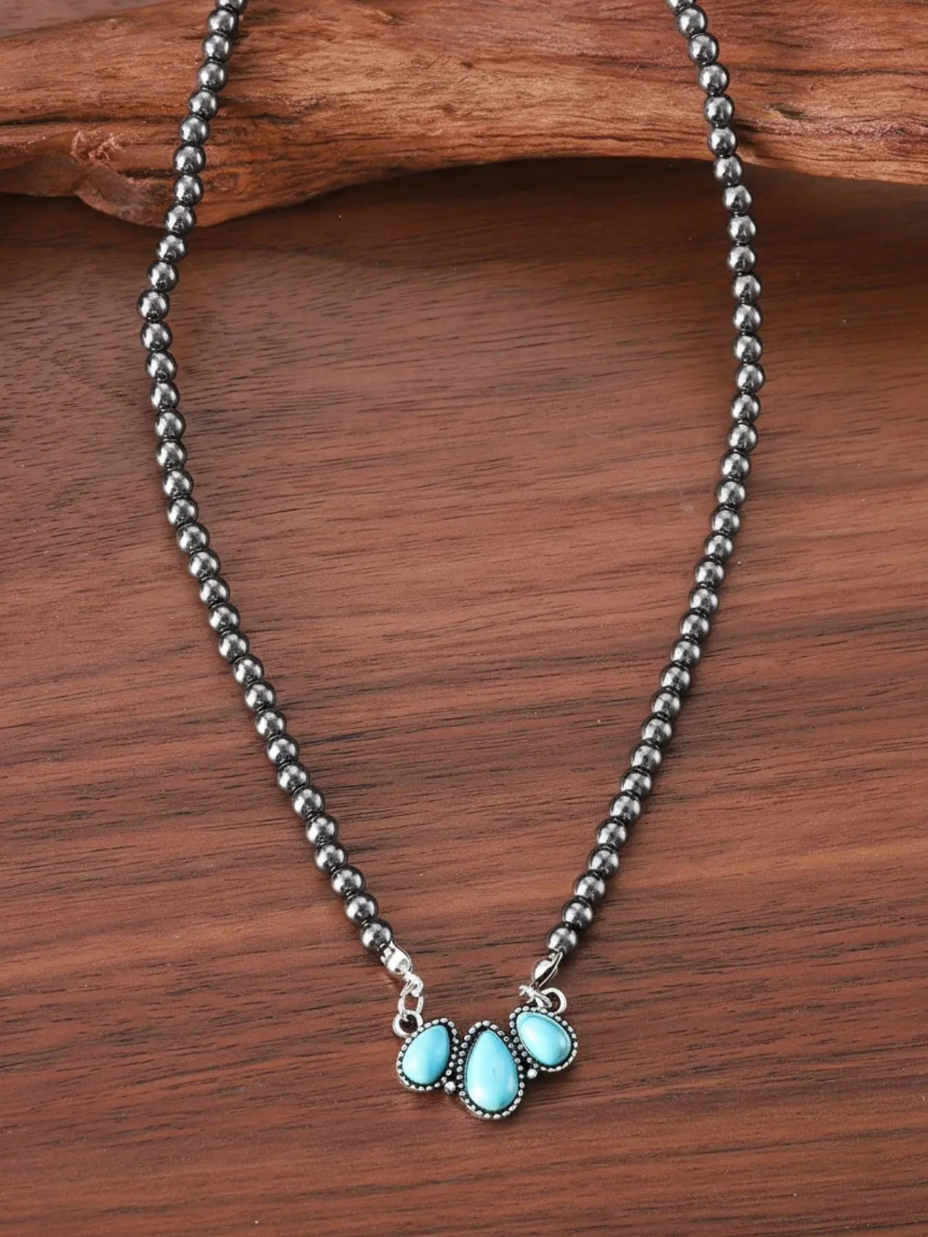 Women's Beaded Necklace, Bohemian Turquoise and Navajo Pearl Design, Vintage Western Teardrop Pendant, Perfect for Daily Wear or Gift