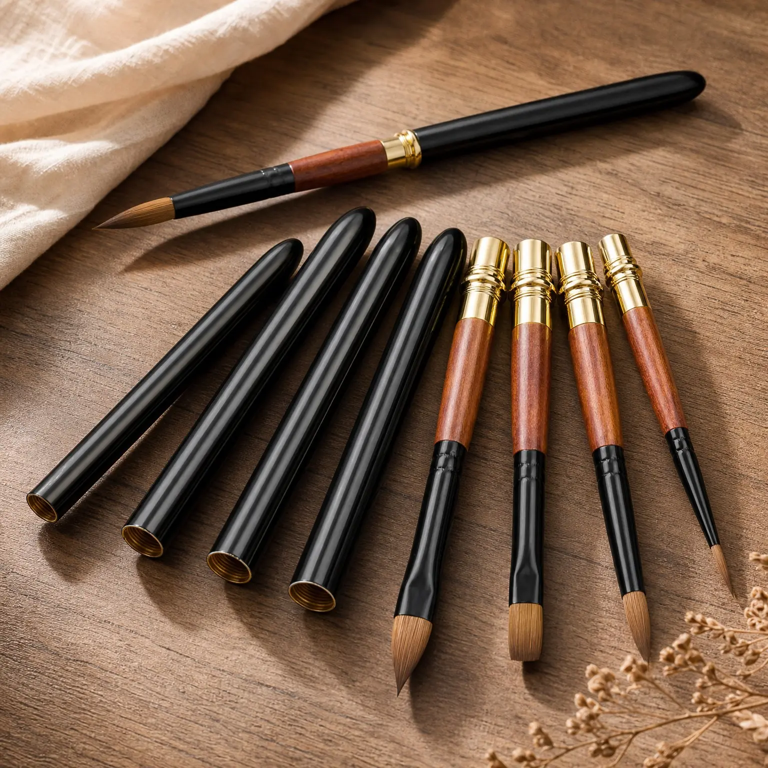 4pcs Elegant Sable Travel Watercolor Brushes Set with Leather Pouch – Portable Watercolor Kit for Watercolor, Gouache & Ink Painting
