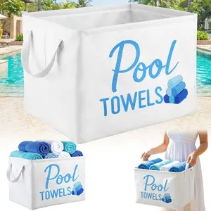 Pool Towel Storage Basket Bin and Organizer Large Pool Towel Storage Basket Waterproof Canvas Cube with Handle Beach Gift for Outdoor Summer Seaside Home Clothes Books Toys Organization
