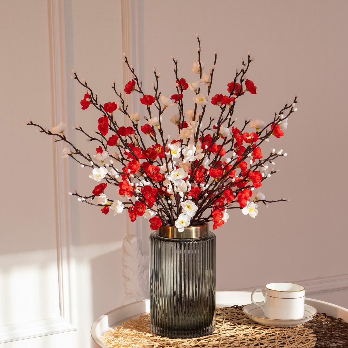 Chinese-style artificial plum blossom, faux flower, winter plum, peach blossom branches, wedding home desktop decoration, floral arrangement, dried flower bouquet