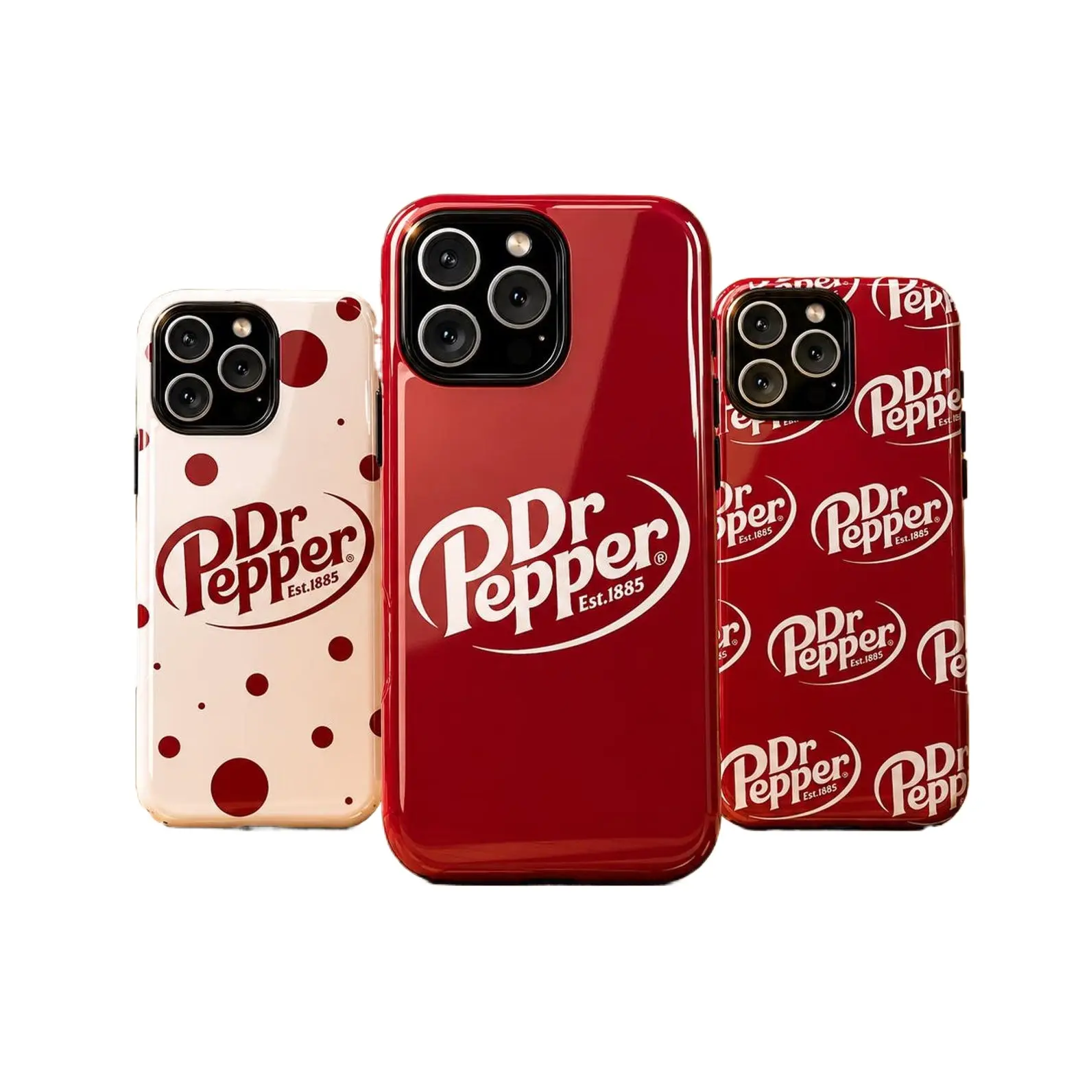 Dr Pepper-themed phone case, compatible with iPhone 11–17 Pro Max/Plus series and Samsung Galaxy S23–S25 series.