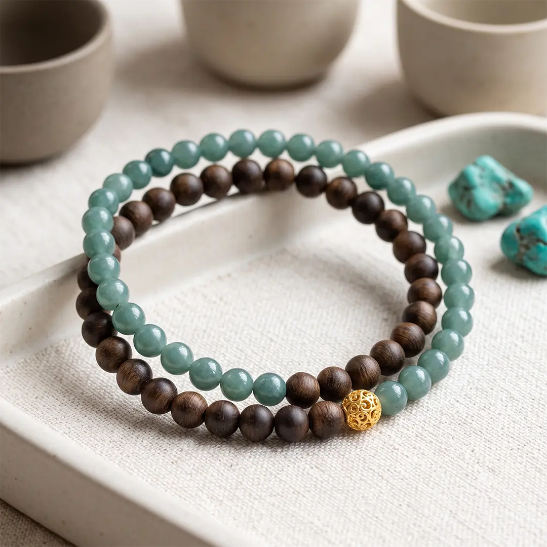 Agarwood Bracelet For Women Unisex Handmade 54 Beads Double Layer Half Mountain Half Water Chinese Vintage Style Light Luxury Commuter Essential