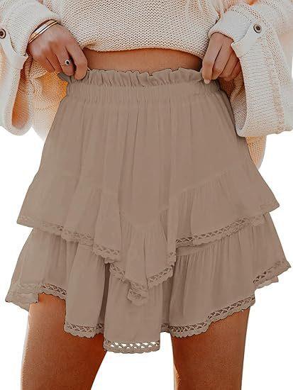 onlypuff Flowy Shorts for Women Ruffle Skirts Mini Skirts High Waisted Teen Gilrs Tennis Skirt Summer Shorts  Flowy Shorts for Women Casual Boho Ruffle Tiered Skorts High Waist Mini Skirts Golf Tennis Butterfly Crochet Shorts - All Hot Pink XL