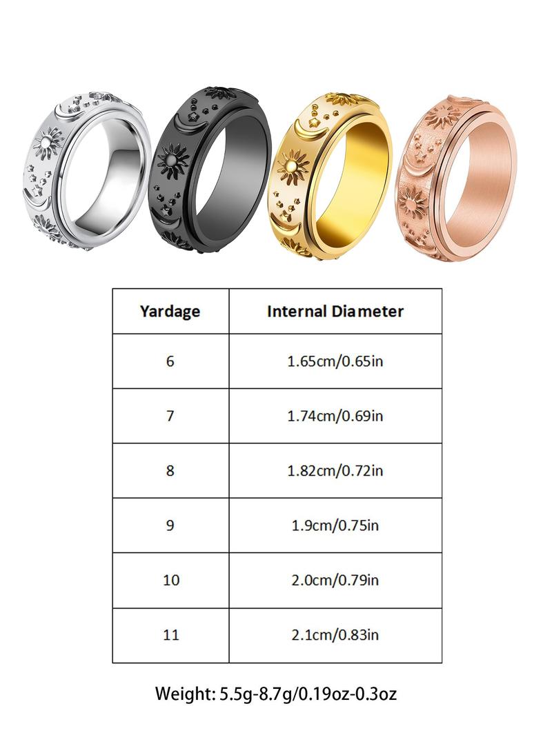 Sun & Moon & Star Design Ring, Stainless Steel Rotating Anxiety Rings, Fashion Jewelry Accessories for Men & Women