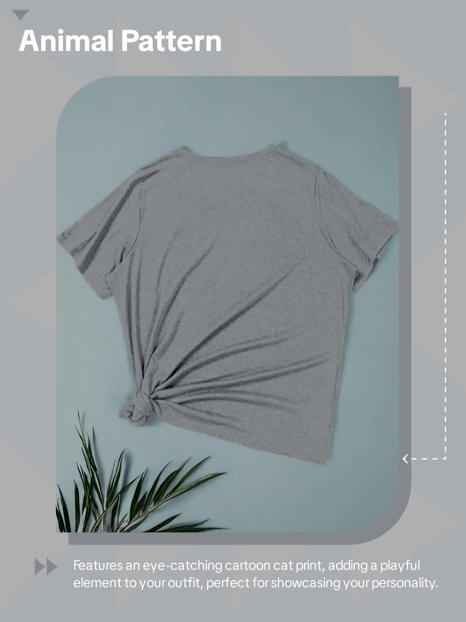 【Plus Size】 Cartoon Cat Print Round Neck Tee, Casual Short Sleeve Crew Neck T-shirt for Daily Wear, Women Clothing for All Seasons 【Plus Size】 Cartoon Cat Print Round Neck Tee, Casual Short Sleeve Crew Neck T-shirt for Daily Wear, Women Clothing for All Seasons