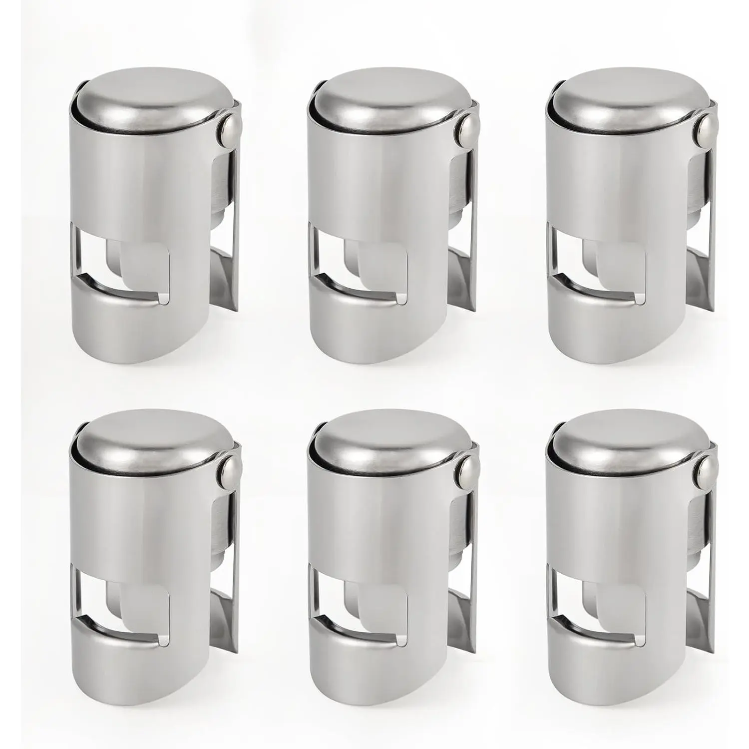 I-MART 6 Pack Stainless Steel Champagne Stoppers, Fits Prosecco & Sparkling Wine Bottles, Reusable Cork Sealer