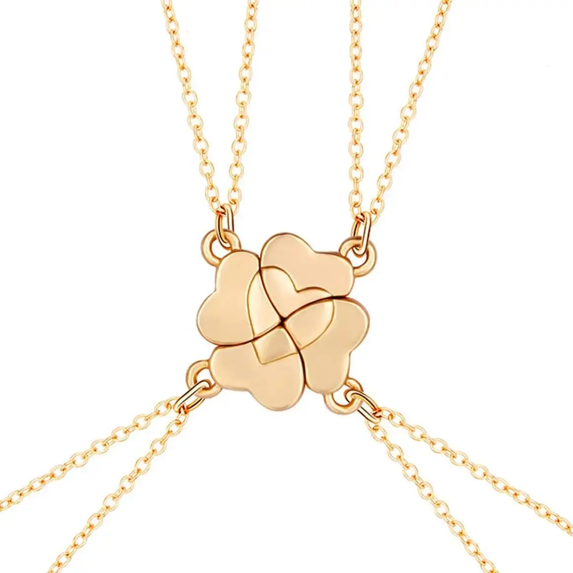 Friendship Necklace Magnetic Matching Four Leaf Clover Best Friend Necklace Gifts for Girls Women Magnet BFF Necklace for 4 Gold Plated Fashionable Jewelry Accessories
