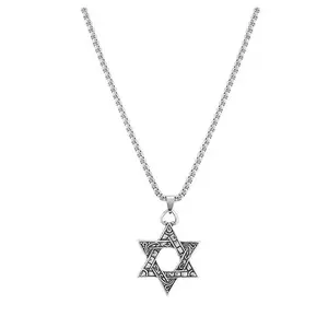 Men’s vintage hexagram pendant necklace, waterproof titanium steel hip-hop jewelry, long sweater  suitable for streetwear outfits twist  necklace miami style fashion item street customized summer love clavicle beaded name gifts girlfriend y2k accessories