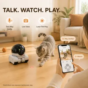 Robot Camera Dual Lens Home Monitor 1080P Front Rear Cameras App Driveable Tank Track Mobility Two Way Talk Instant Motion Alert Full Color Night Vision Pet Interactive Laser Toy Indoor Household Security Equipment