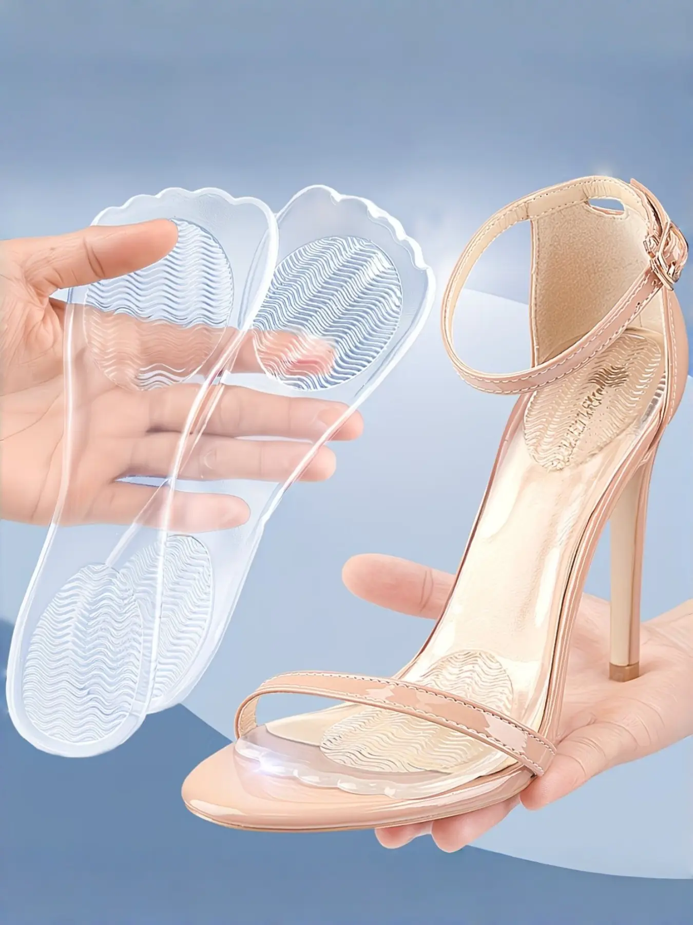 Women's Silicone Transparent 3/4 Insole, Gel Heel Cushion, Comfortable High Heel Standing, Lightweight Breathable Design