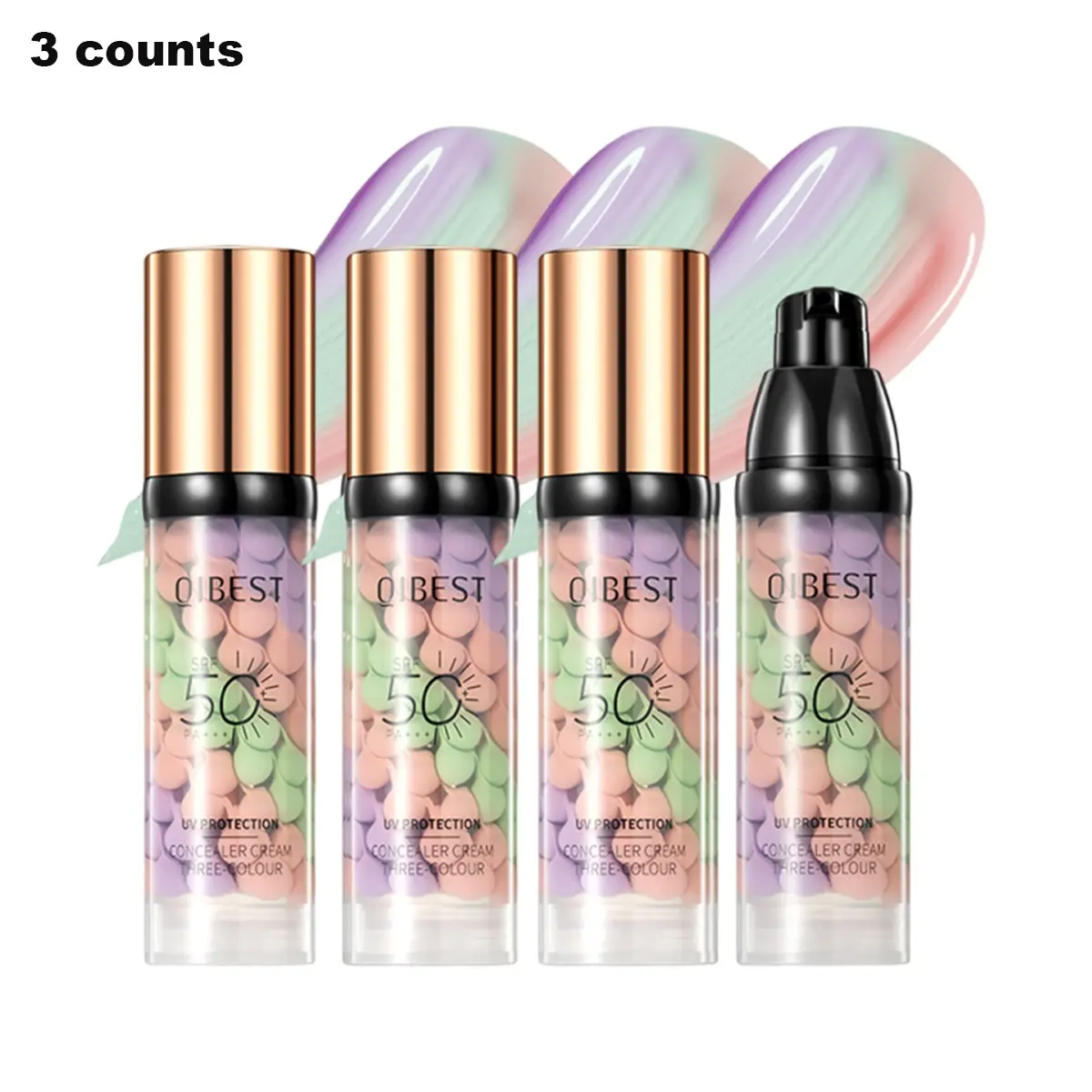 3-Piece Set Tricolor Protective Primer, Even Skin Tone Makeup Base, Brightening Foundation, Concealer, Sunscreen, Moisturizer