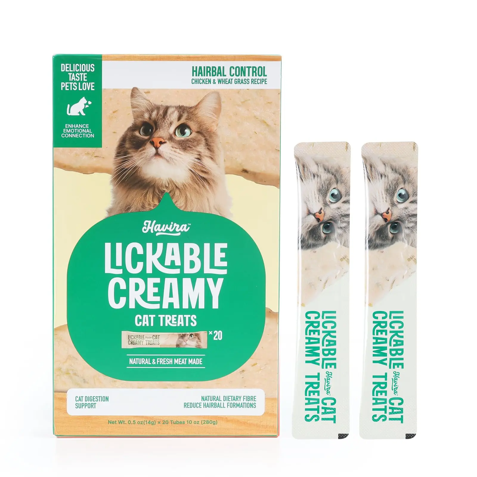 Havira Creamy Texture Cat Treats - Hairball Aid, Digestive Health Support, 20-Piece Lickable Cat Snacks