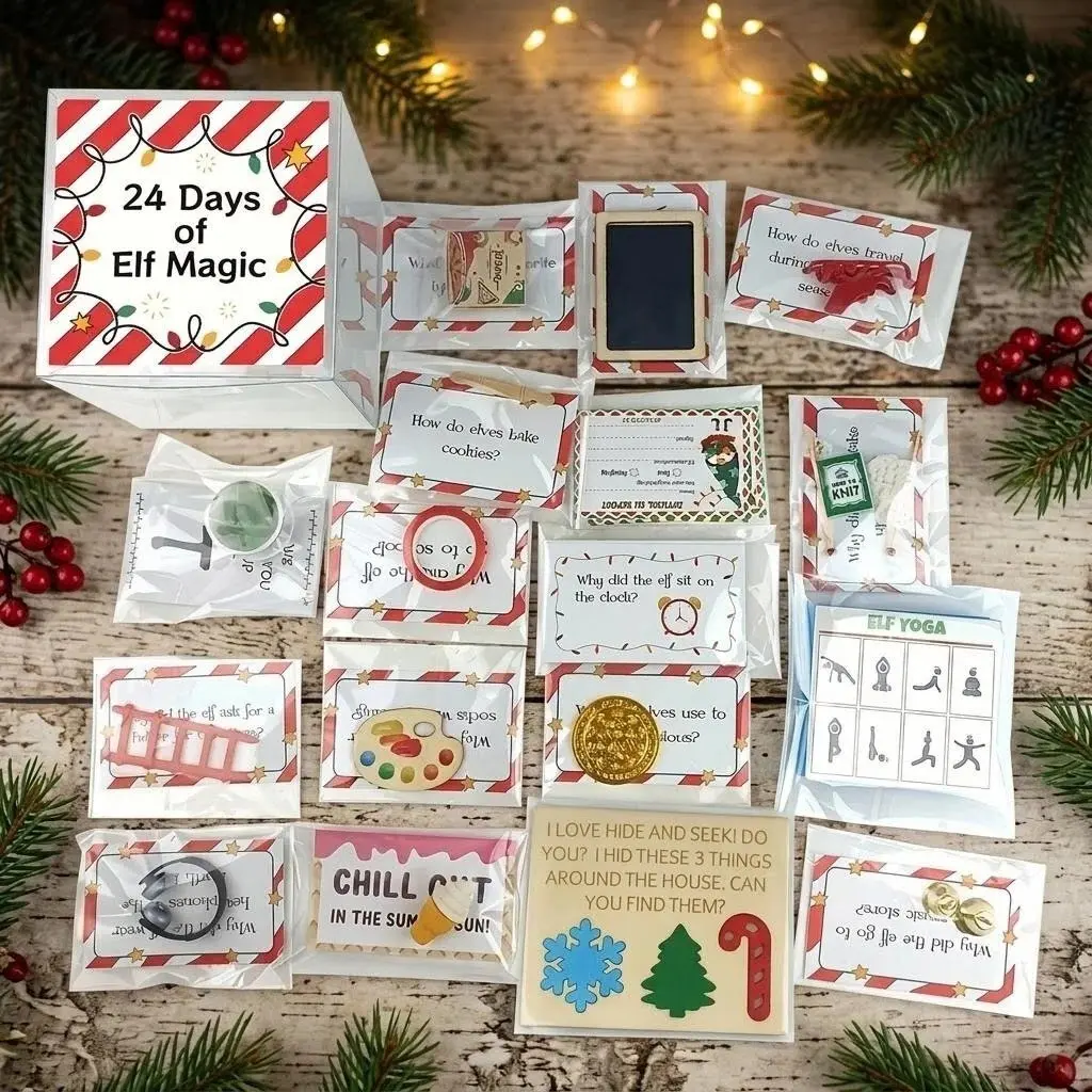 Christmas Elf Kit 24 Days, Elf Props Kit 24 days for Christmas Holiday Countdown, Elf Fun Activities Prop, Christmas Countdown Calendar