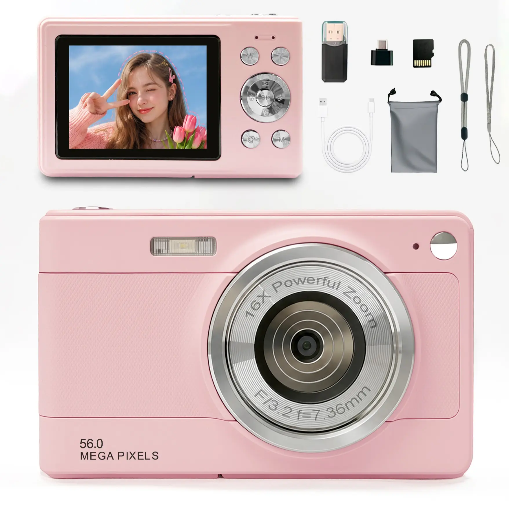 Cute Digital Camera for Teens, Portable Pocket Camera with Filters, 5MP Effective Resolution Digital Camera, 2.4" Screen, Memory Card Included, Perfect Gift for Girls