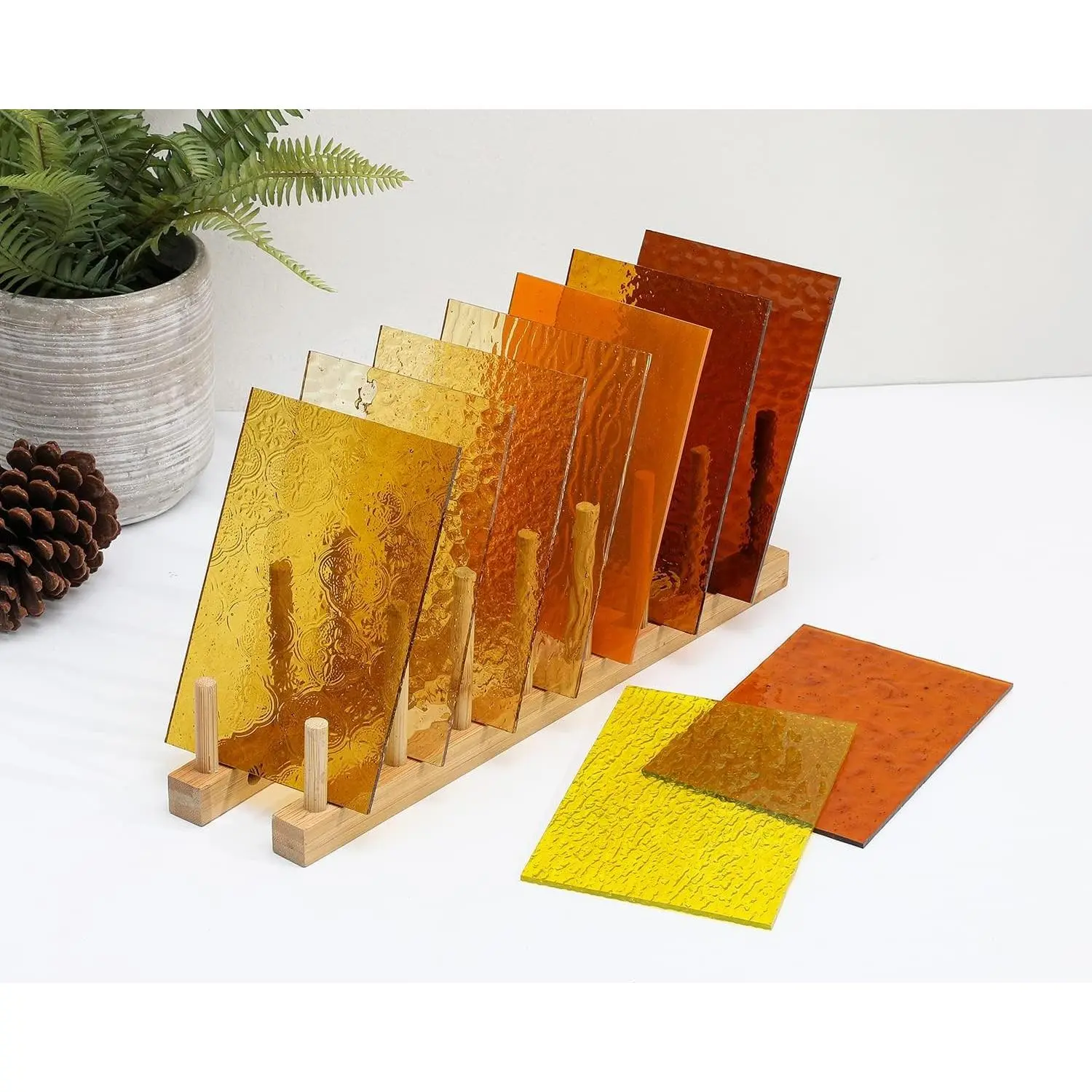 10 Sheets Transparent Stained Glass Sheets, 4x6 inch Colored Textured Cathedral Glass for Pack Glass Mosaic Art Crafts,Amber