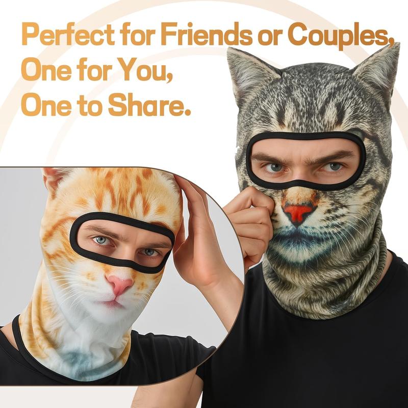 2 Pack 3D Cat Ski Mask with Ears Funny Animal Balaclava for Winter Sports Outdoor Activities Halloween Costumes Breathable Face Cover for Men Women
