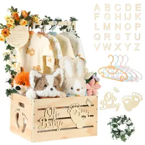 Personalized Baby Gift Basket Wooden Baby Shower Crate Closet with Hangers Large Clothes Storage Box for New Born Girl Boy Great for Baby Shower Pregnancy New Mom Parent