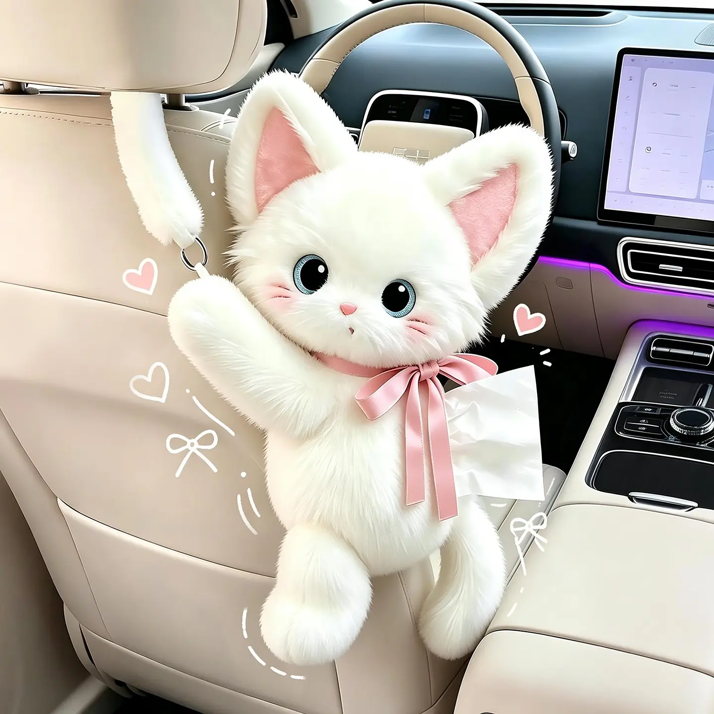 Creative Car Paper Towel Holder, Cute Doll Car Paper Towel Bag, Hanging Paper Towel Box, Girls' Car Interior Decoration
