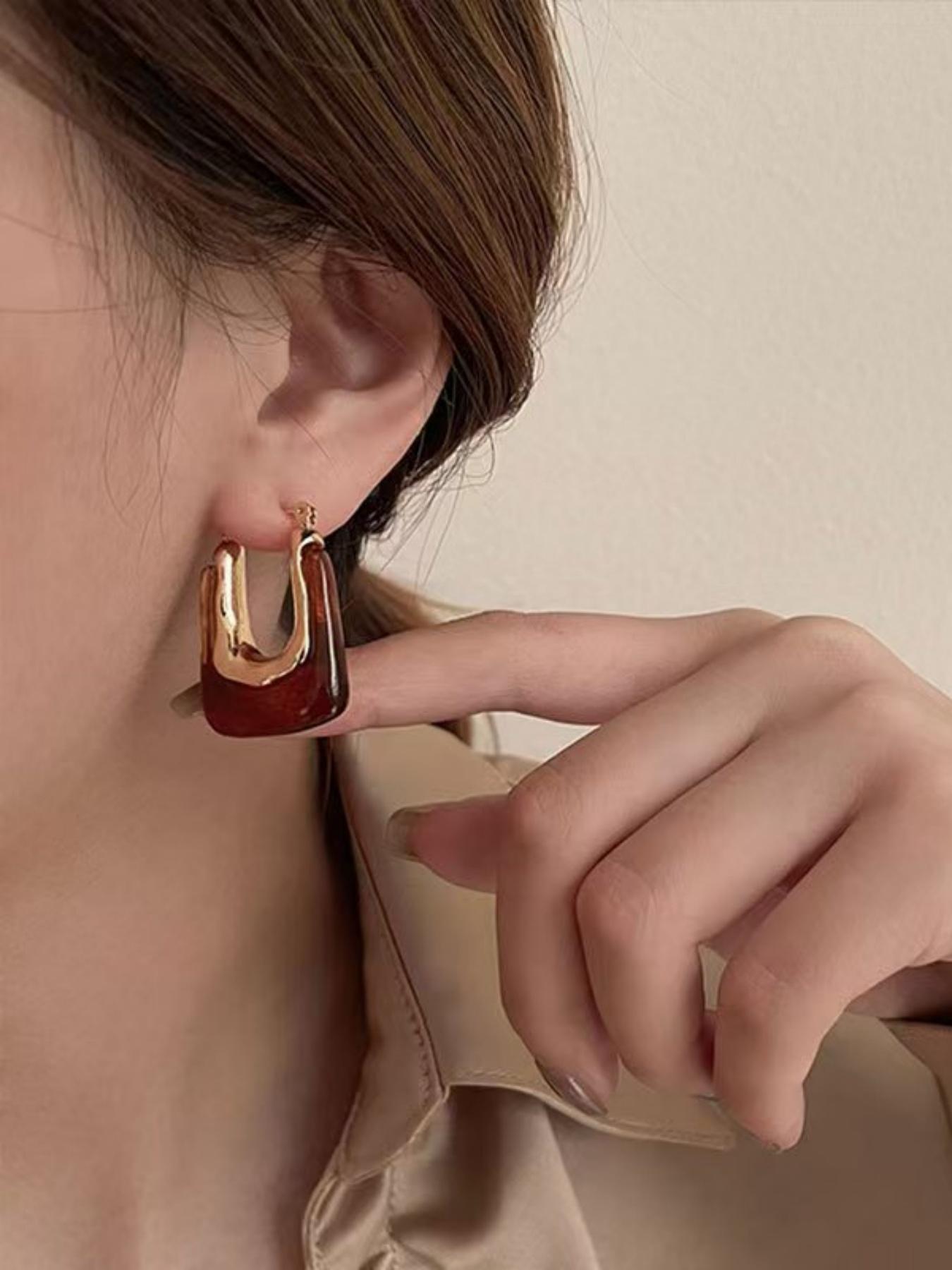 Vintage U-shaped Earrings, Gold Plated Hoop, Fashionable Earrings for Women, Trendy All-match Fashion Jewelry for Party Wear, Exquisite Birthday Gift, Lightweight Chunky Hoops, Stylish Jewelry, Fashionable Jewelry Accessories