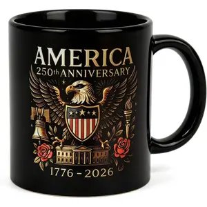 America 250th Anniversary Mug 11oz Ceramic Coffee Cup, 1776-2026 Patriotic Eagle Liberty Bell Mug, Dishwasher Microwave Safe 4th of July Gift for Patriots