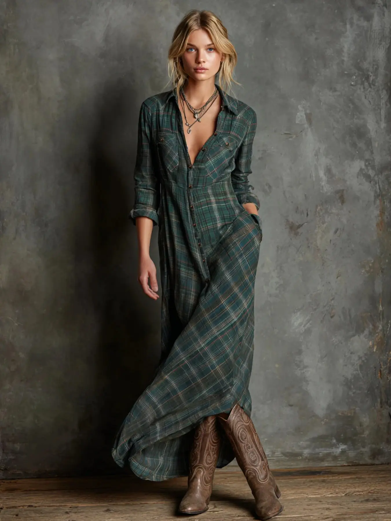 2026 New Summer Fashion Vintage Plaid Print Long Sleeve Dress, Elegant Party Dresses, Elegant Party Gown, High-End Unique Luxury Design, Graceful and Stylish