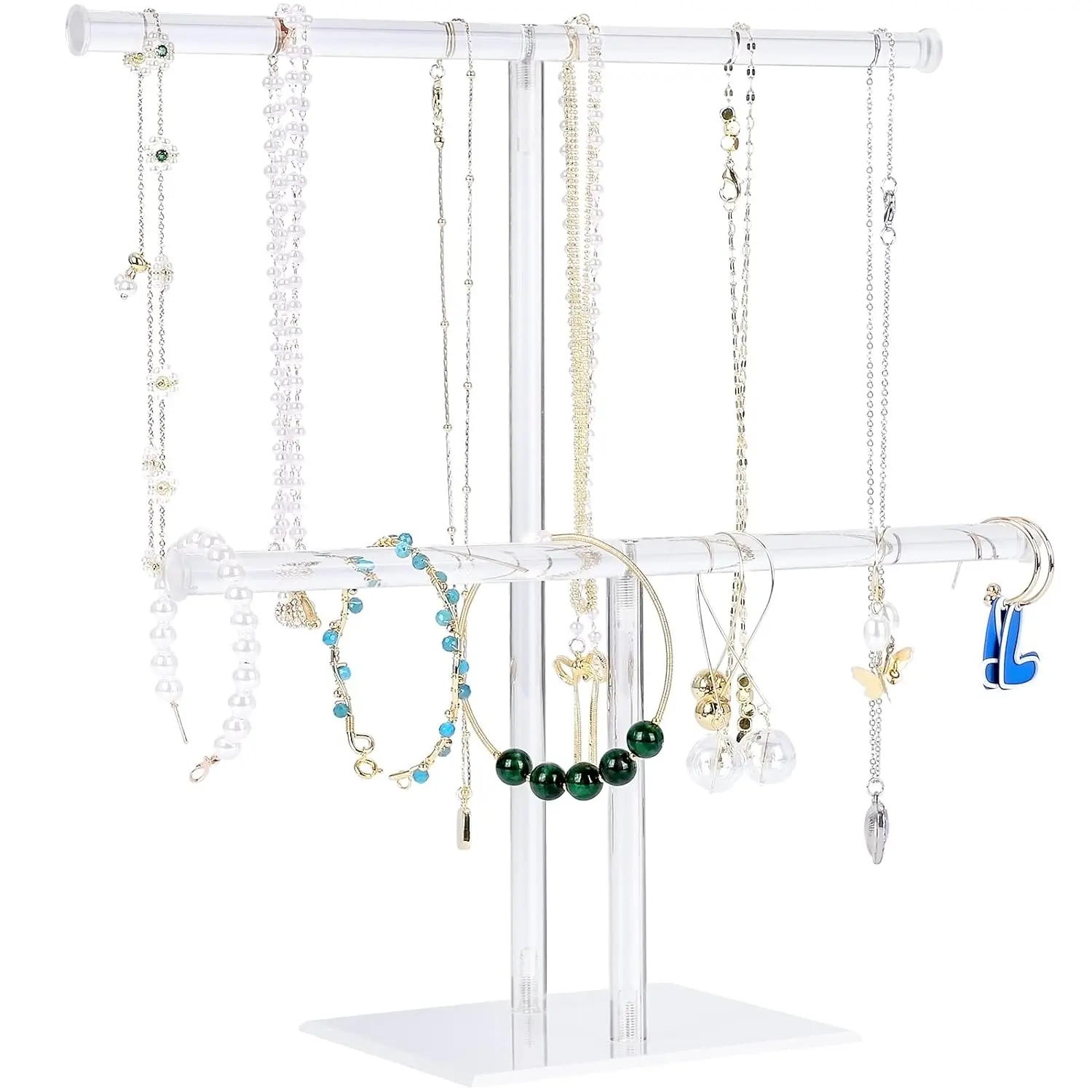 Stand, 2-Tier Necklace Holder,  Display Holder | Clear Bracelet  Organizer, Tower Stand for Bangles, Necklaces, Bracelets, Rings, Earrings and Watch