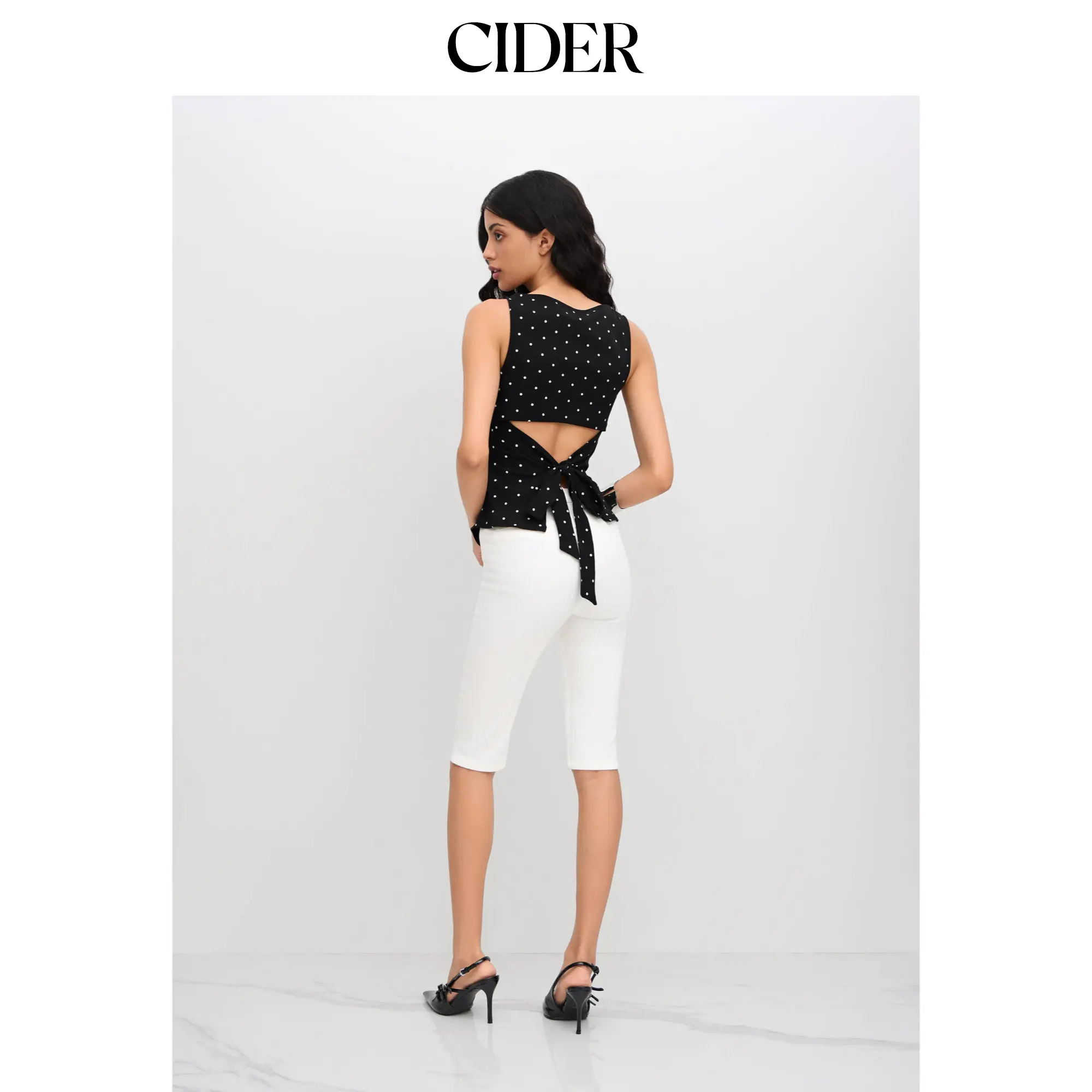 Cider Cotton-blend Boat Neck Knotted Polka Dot Ruched Tank Top Cider Cotton-blend Boat Neck Knotted Polka Dot Ruched Tank Top