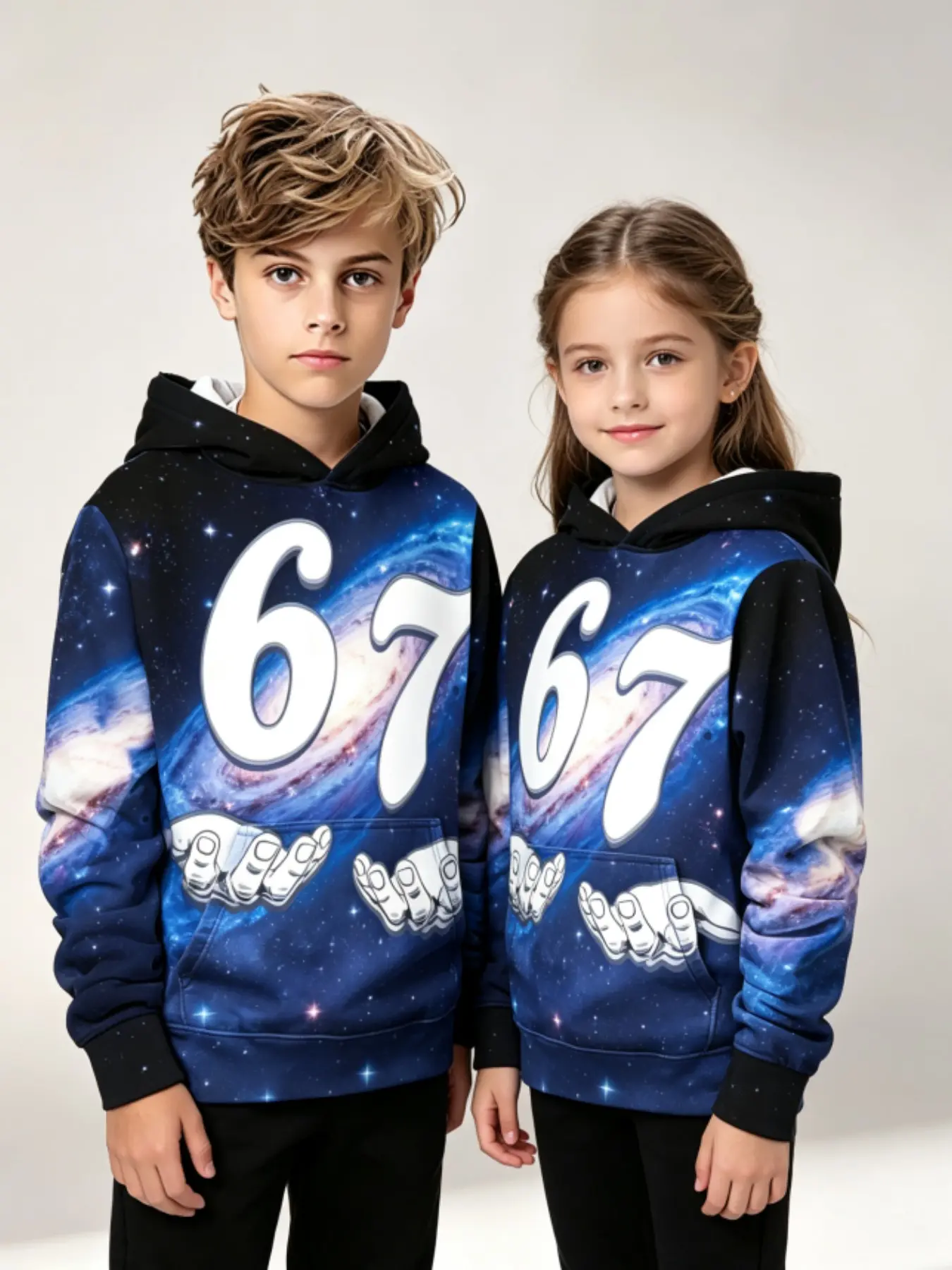 Unisex Galaxy Nebula Pullover Hoodie, Blue Universe Print, Kangaroo Pocket, Loose-Fit, Casual Streetwear, Long Sleeve