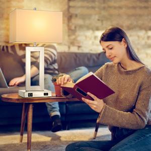 Tall Table Lamps for Bedroom Set of 2, Silver Bedside Touch Control Lamp with 2 USB Ports&AC Outlet, Modern Living Room Table Lamp for Nightstand End Table, 3-Way Dimming with 2 E26 Edison Bulbs Dimmable Lighting