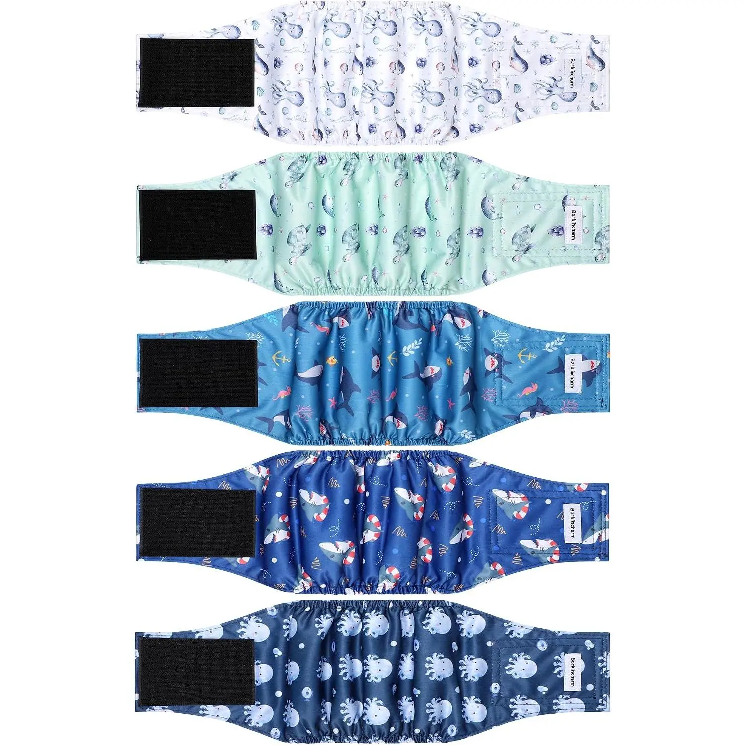 5 Pack Dog Diapers Male, High Absorbing Dog Wraps, Belly Bands for Male Dogs with Incontinence or Frequent Urination, Washable Doggie Diapers Fish S