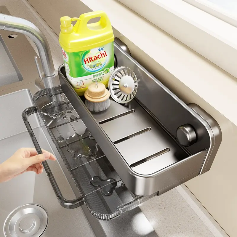Drill-Free Suction Cup Kitchen Sink Organizer Rack for Sponges and Dishcloths