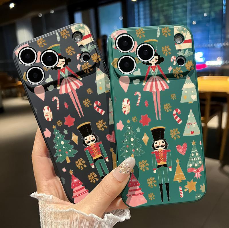 Nutcracker Christmas Dream Pattern Straight Edge Phone Case for iPhone 17 15 16 14 Pro Max 13 12 11  XS Plus Air  Shockproof Full Camera Protection Durable Slim Liquid Silicone Cover Smartphone Casing