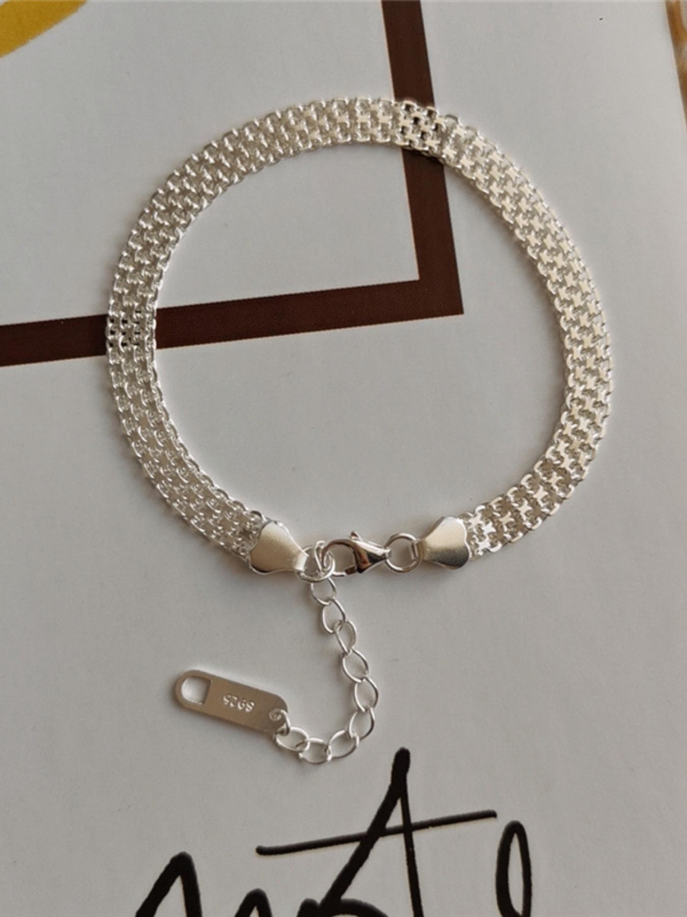 S925 Sterling Silver Mesh Braided Bracelet, Fashionable Jewelry for Women & Men, Trendy All-match & Exquisite Jewelry for Birthday Gift