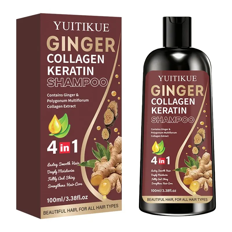 Yuitikue Ginger Collagen Keratin 4-In-1 Shampoo, Contains Ginger & Polygonum, Long-Lasting Smoothness, Deep Hydration, Strong Hair Core, 100ML, Herbal Healthy Shampoo
