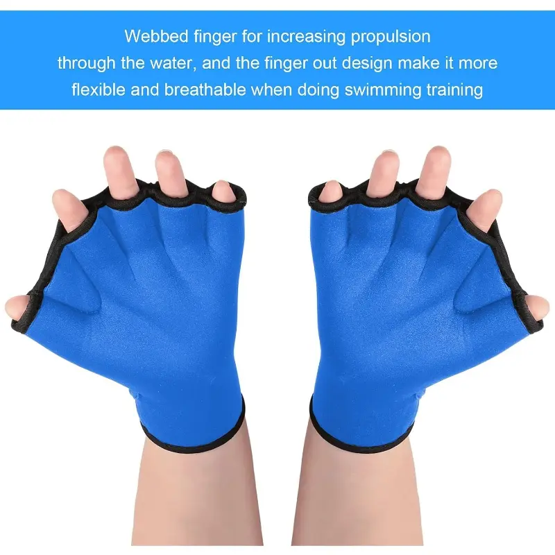 Neoprene Webbed Swimming Gloves for Increased Propulsion, Aquatic Resistance Paddles with Adjustable Strap for Diving and Lap Swimming, Sporty Swimming