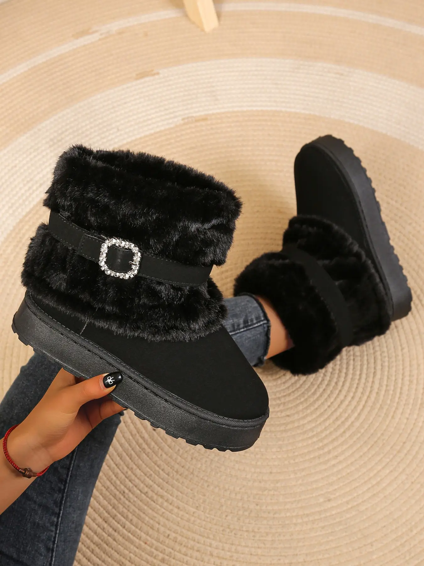 Women's Outdoor Snow Boots, Comfortable Breathable Winter Warm Boots, Anti-Cold Walking Shoes, PU Leather, Rubber Sole, Above Ankle