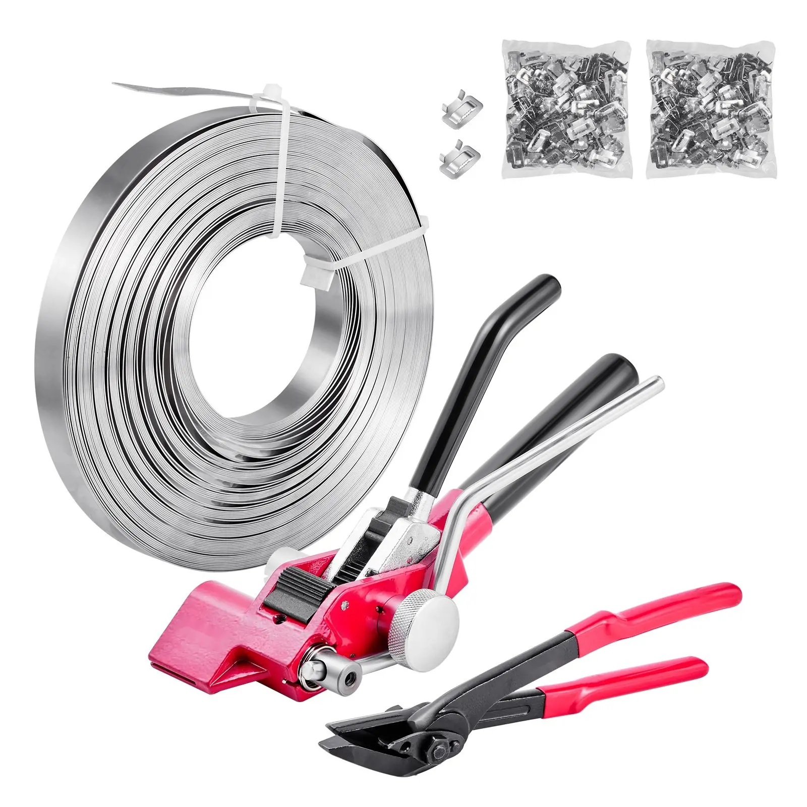 Steel Banding Strapping Kit With Heavy Duty Sealer Tool, 200 Ft Binding Straps, 200 Metal Clasps, Manual Pallet Strapping Set For Warehouse, Transportation, Industrial Bundling And Carton Securing