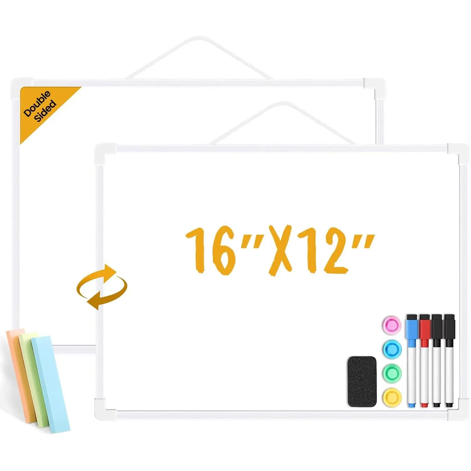 Small Dry Erase Board for Wall, 16" x 12" Double-Sided  Whiteboard,  White Board with 4 Markers, 4  and 3 Mini Sticky Notes, Portable Whiteboard for , School, , Office