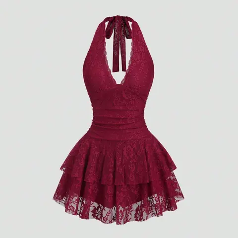 Women's Sleeveless V-Neck Lace Sexy Feminine Mini Dress, Perfect for Dates, Elegant Lace Dress for Special Occasions