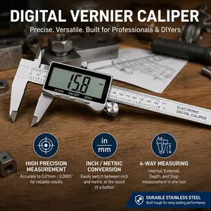 0-150mm Digital Caliper High Precision Measurement Tool, Lightweight ABS Plastic, LCD Screen, Anti-Slip Buttons for Inside/Outside/Depth Measurement, Auto Calibration & Unit Conversion, Essential for DIY & Home Projects