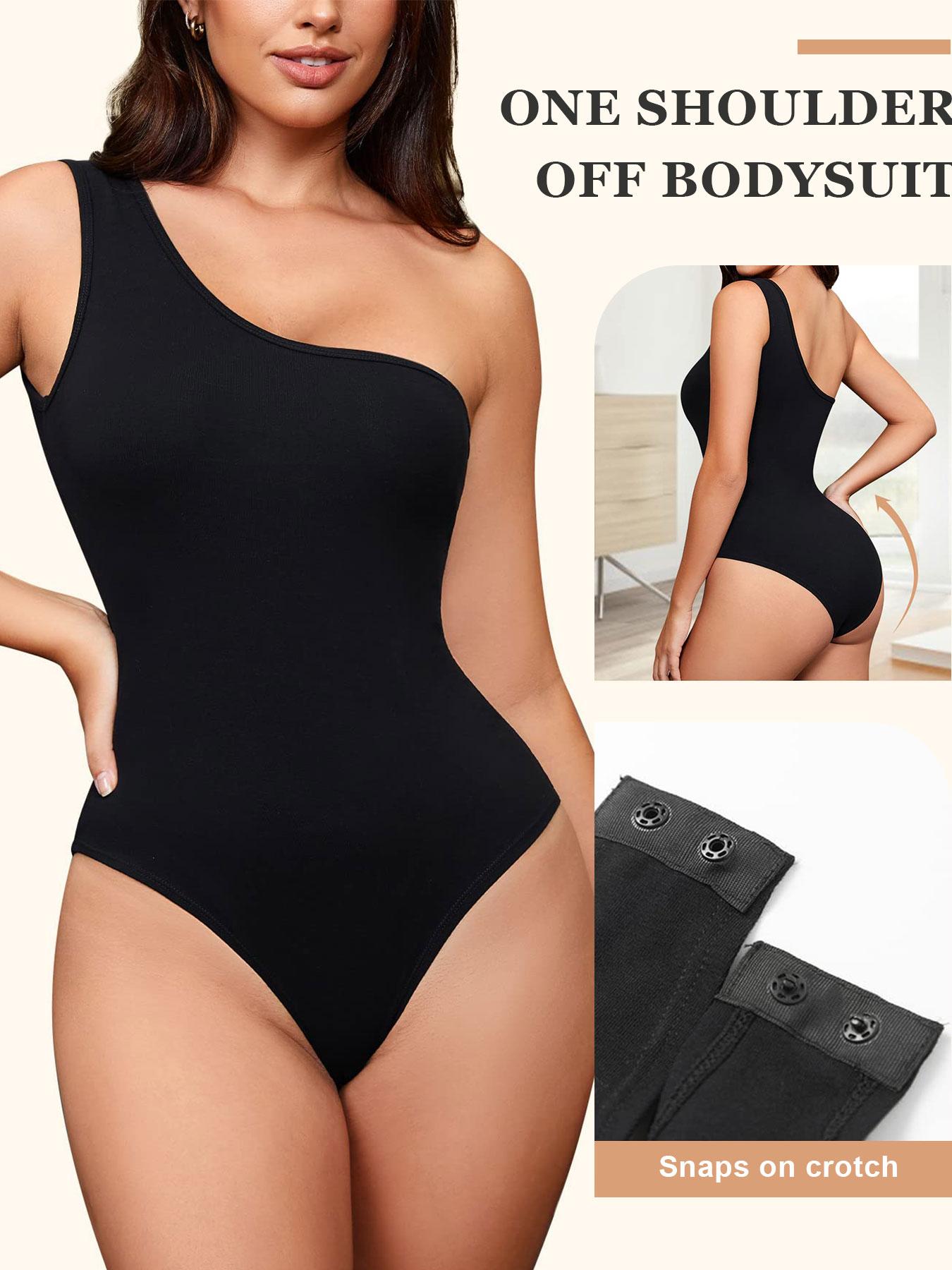 Women's High Elastic One-Shoulder Fashion Bodysuit, Soft Waist Control Shapewear, Casual All Season Wearable, Moderate Fabric Thickness