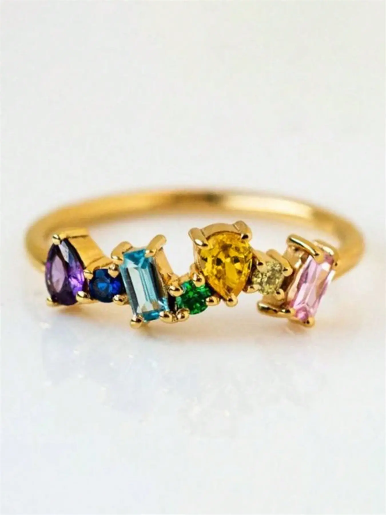 1 PC  Glamorous Colorful Cubic Zirconia Ring For Women For Wedding Engagement Anniversary Party Band Jewelry Valentine's Day Gift