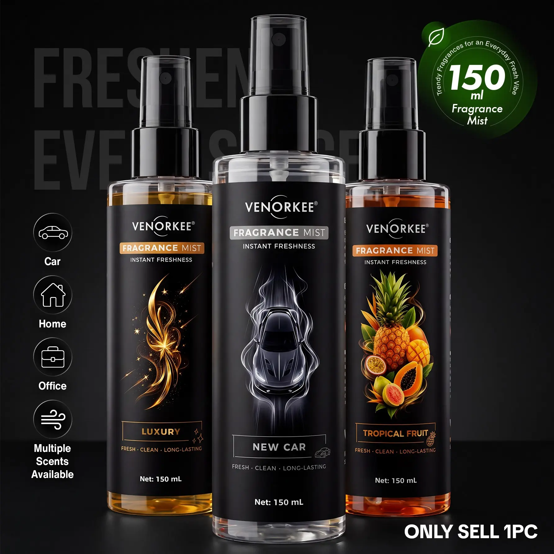 150ML Multi-Scents Floral Fragrance Spray, Car & Home Air Freshener, Long-Lasting Scent, Suitable for Cars, Homes, Offices, Bathrooms, Closets, Pet Areas, Various Fragrances