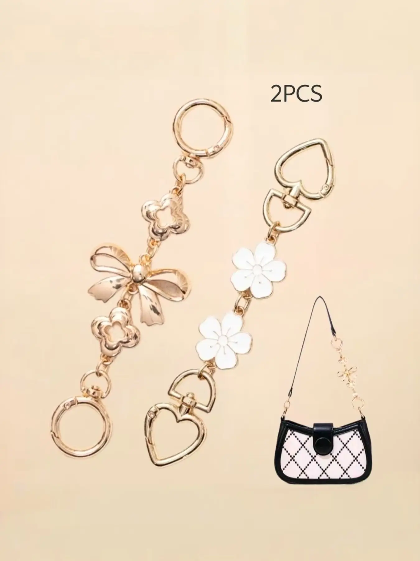 Elegant Women's Bag Extender Chain with Charming Bow Pendant, Floral Design, Metal Chain Accessory for Handbags, Wallets, Backpacks