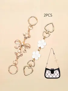 Elegant Women's Bag Extender Chain with Bow Pendant, Floral Design, Metal Chain Accessory for Handbags, Wallets, Backpacks