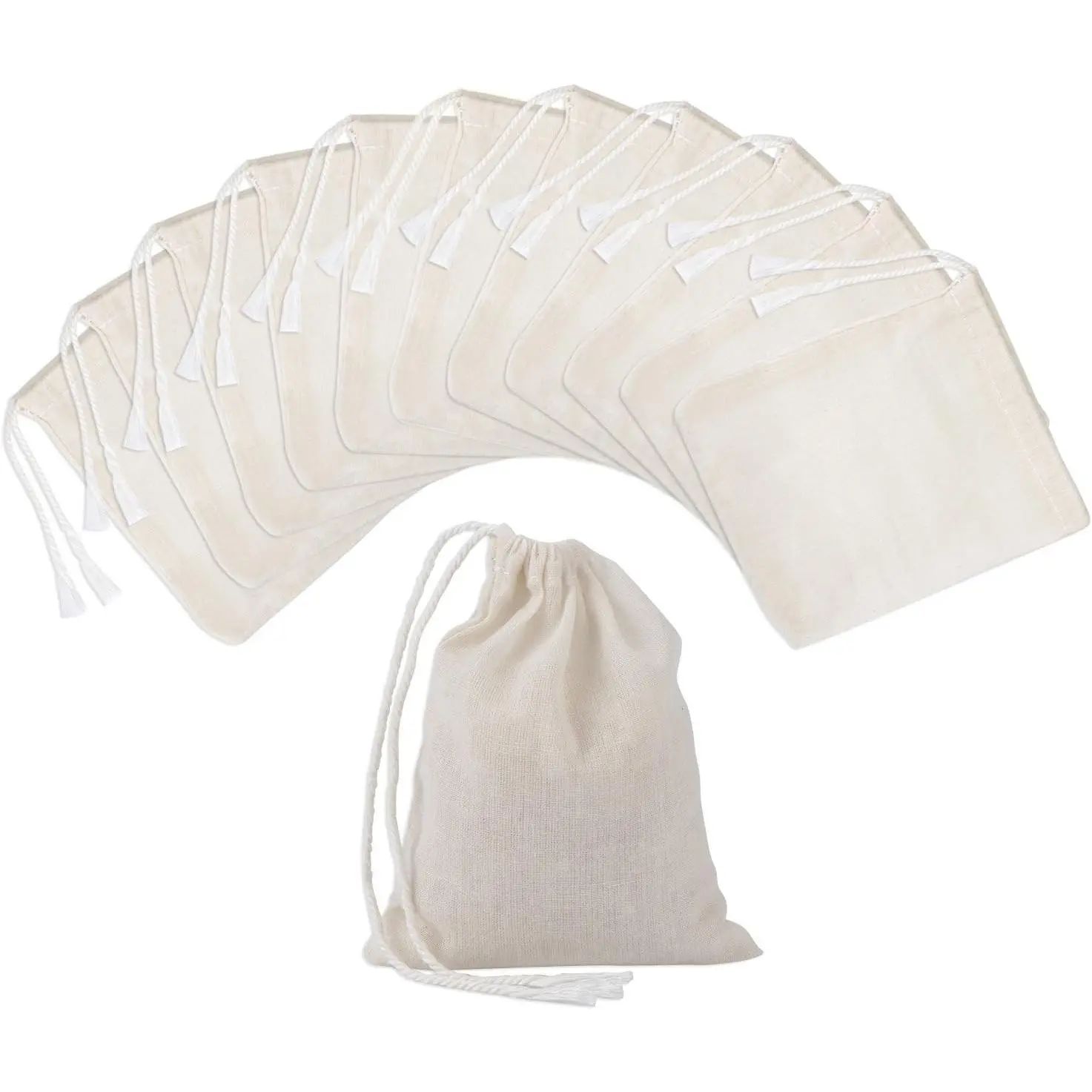 100 Pieces 4 x 3 Inches Muslin Cotton Drawstring Bags Canvas Linen Sachet Bag for Storage Teas Spices Soaps Candy Jewellery Party Home Supplies