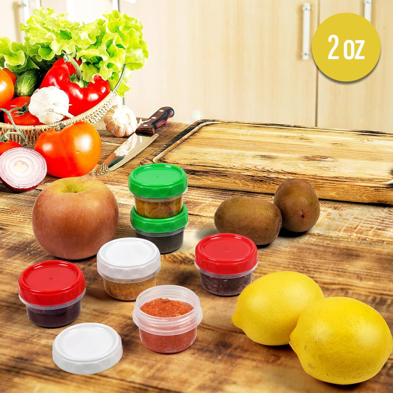 2 oz Plastic Containers with  Small Salad Dressing Container To Go Condiment Sauce Dipping Cups Jars Airtight,6-pack