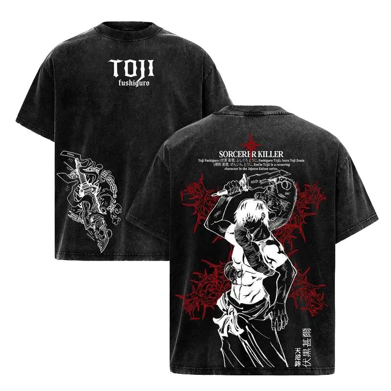 Toji Fushiguro Washed Tee – Jujutsu Kaisen: Execution The Shibuya Incident & Culling Game Prelude Vintage Oversized Heavy Cotton Double Sided Front & Back Print Anime T-Shirt, Retro Unisex Streetwear